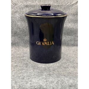 Gevalia Kaffe Cobalt Blue Ceramic Coffee Canister Gold Trim Airtight Lid Vintage